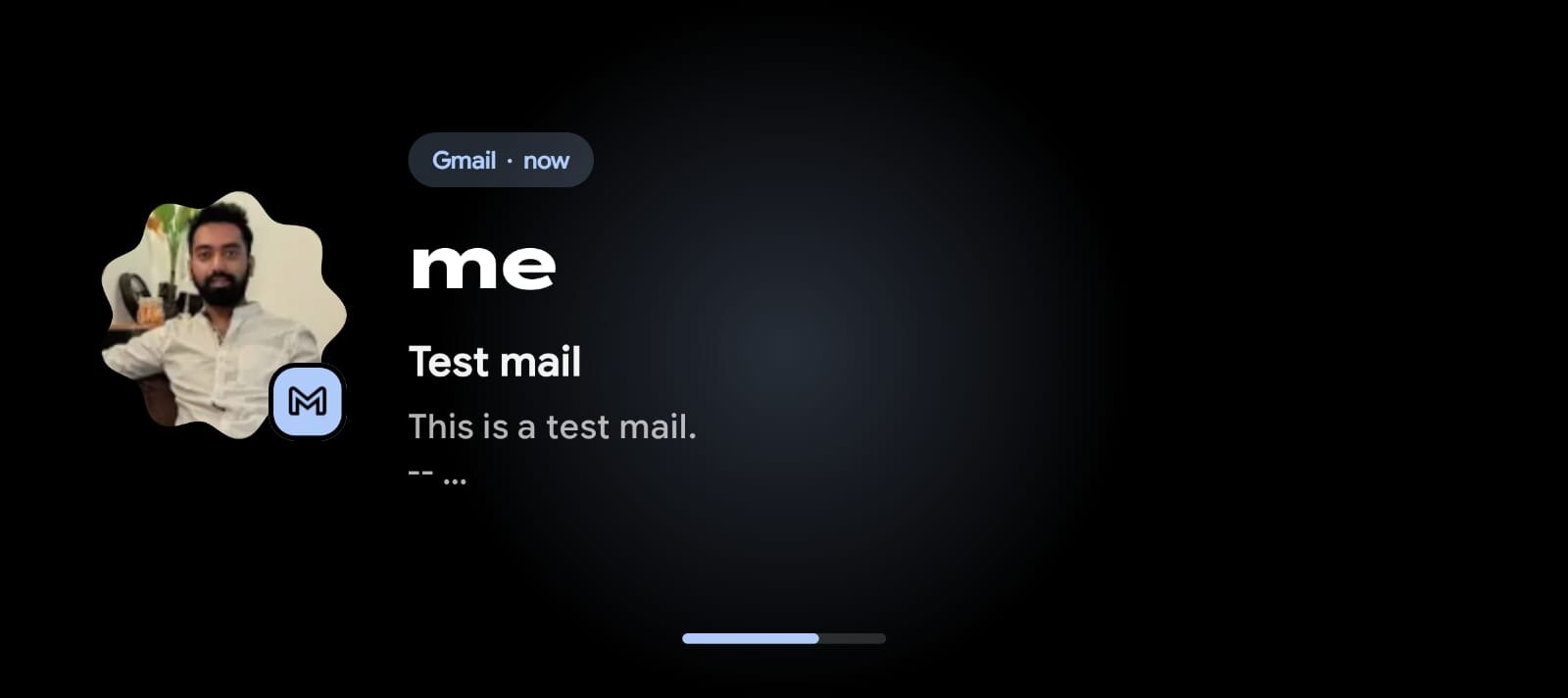 A Gmail notification filling the screen