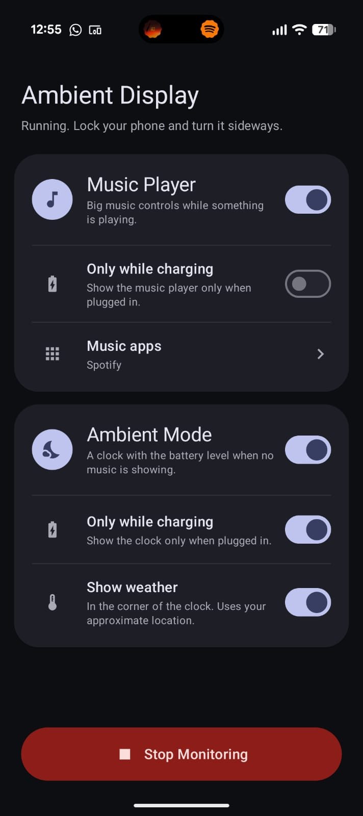 Settings after