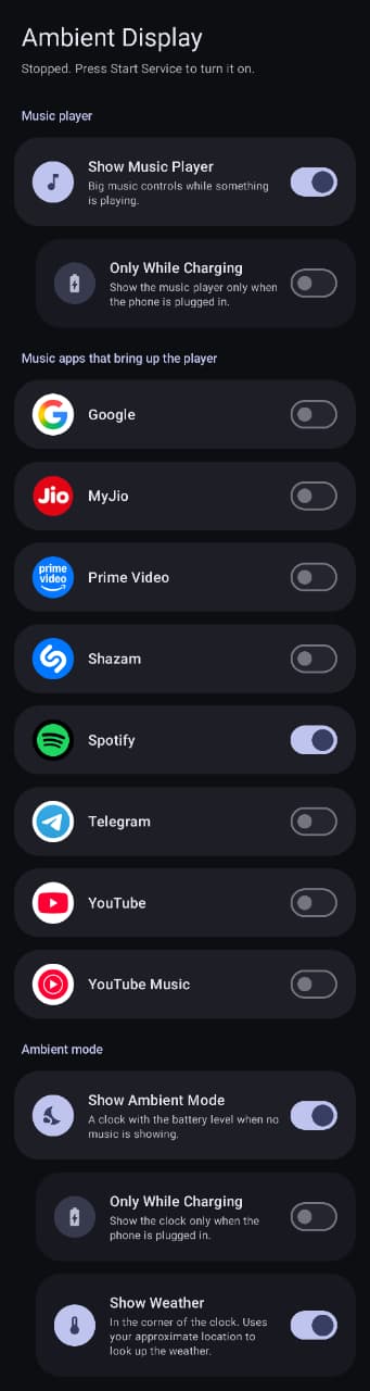 Settings before